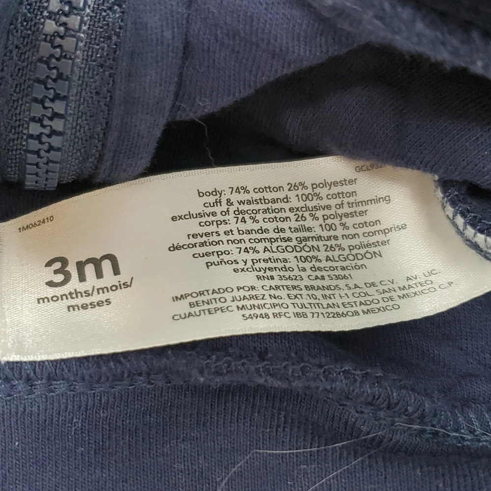 Carters 3 Pc Set Jacket Pants Onesie 3 mos Baby Boy Navy